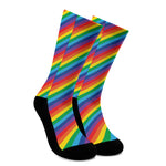Rainbow Diagonal Striped Pattern Print Crew Socks