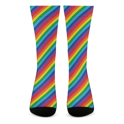 Rainbow Diagonal Striped Pattern Print Crew Socks