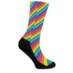 Rainbow Diagonal Striped Pattern Print Crew Socks
