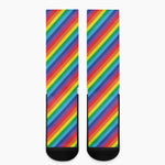Rainbow Diagonal Striped Pattern Print Crew Socks