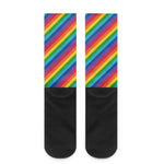 Rainbow Diagonal Striped Pattern Print Crew Socks