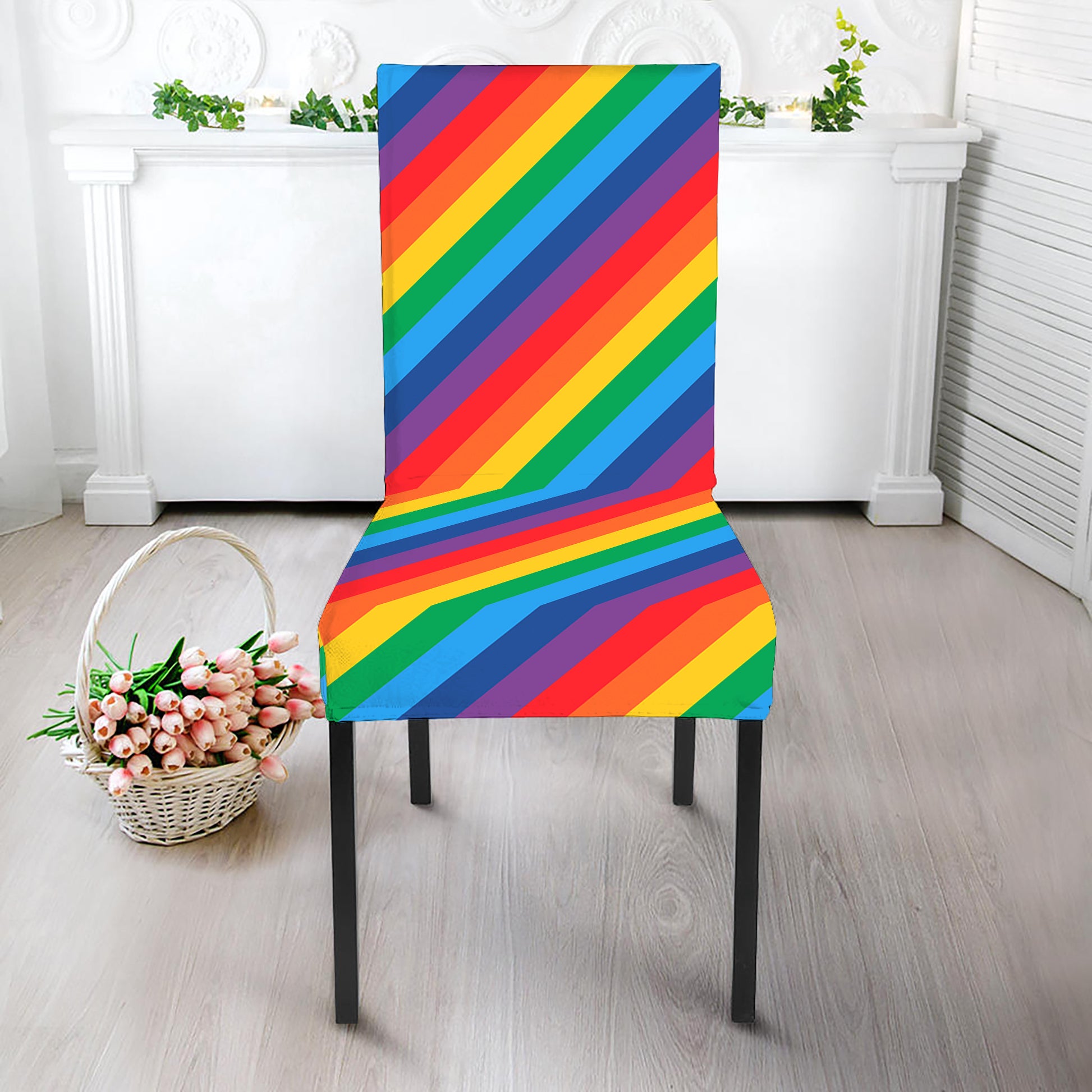 Rainbow Diagonal Striped Pattern Print Dining Chair Slipcover