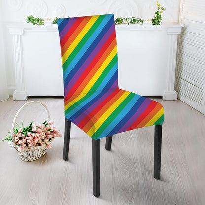 Rainbow Diagonal Striped Pattern Print Dining Chair Slipcover