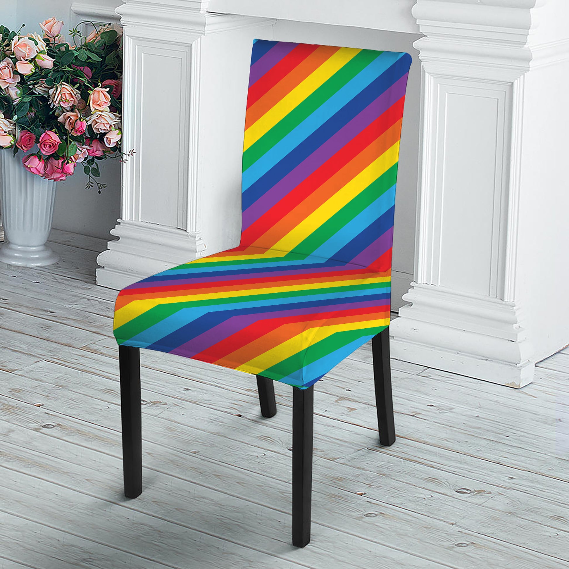 Rainbow Diagonal Striped Pattern Print Dining Chair Slipcover