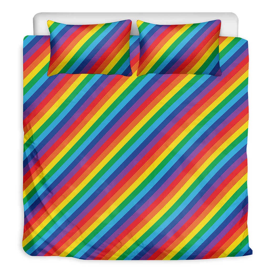 Rainbow Diagonal Striped Pattern Print Duvet Cover Bedding Set