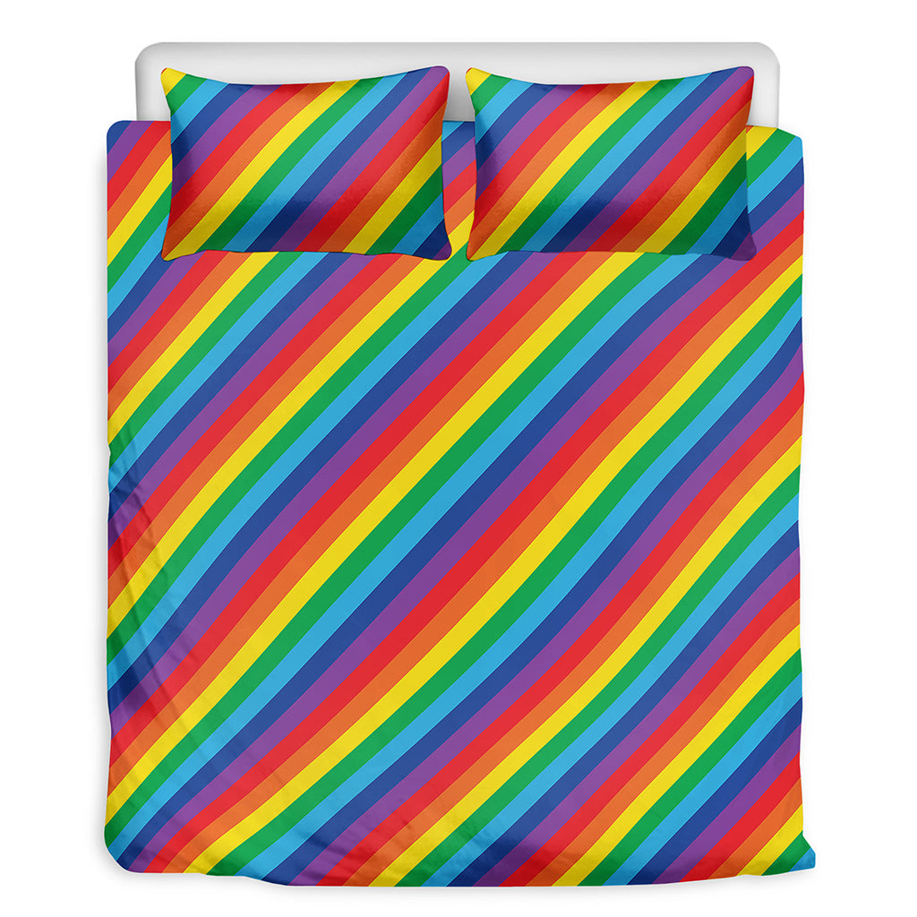 Rainbow Diagonal Striped Pattern Print Duvet Cover Bedding Set