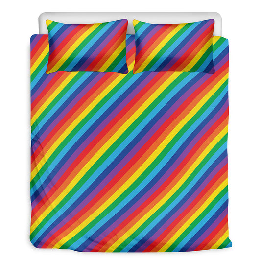 Rainbow Diagonal Striped Pattern Print Duvet Cover Bedding Set