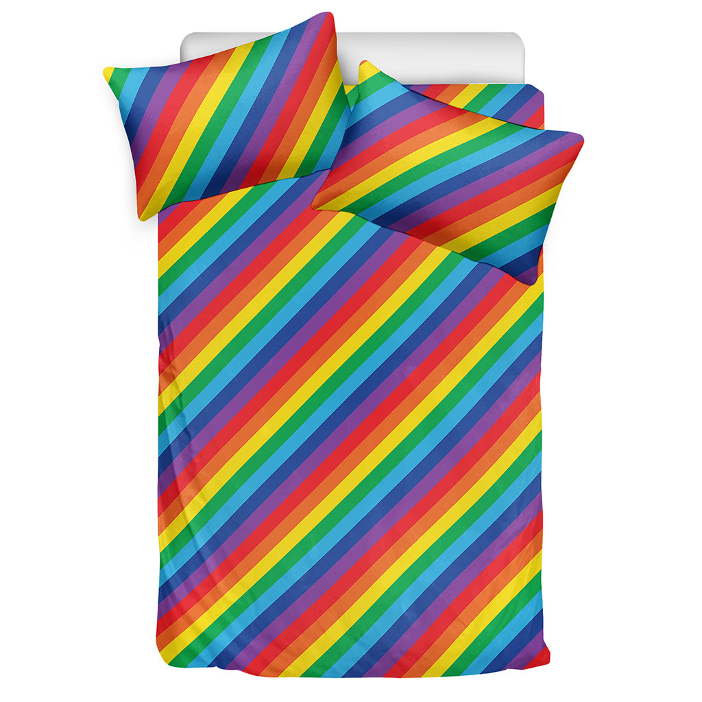 Rainbow Diagonal Striped Pattern Print Duvet Cover Bedding Set