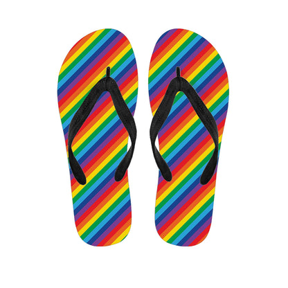 Rainbow Diagonal Striped Pattern Print Flip Flops