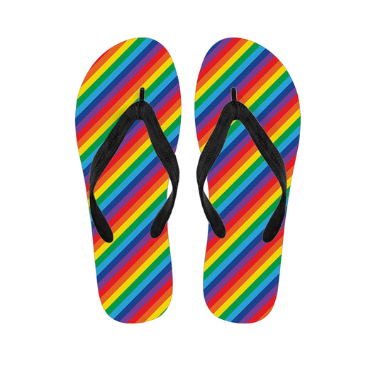 Rainbow Diagonal Striped Pattern Print Flip Flops