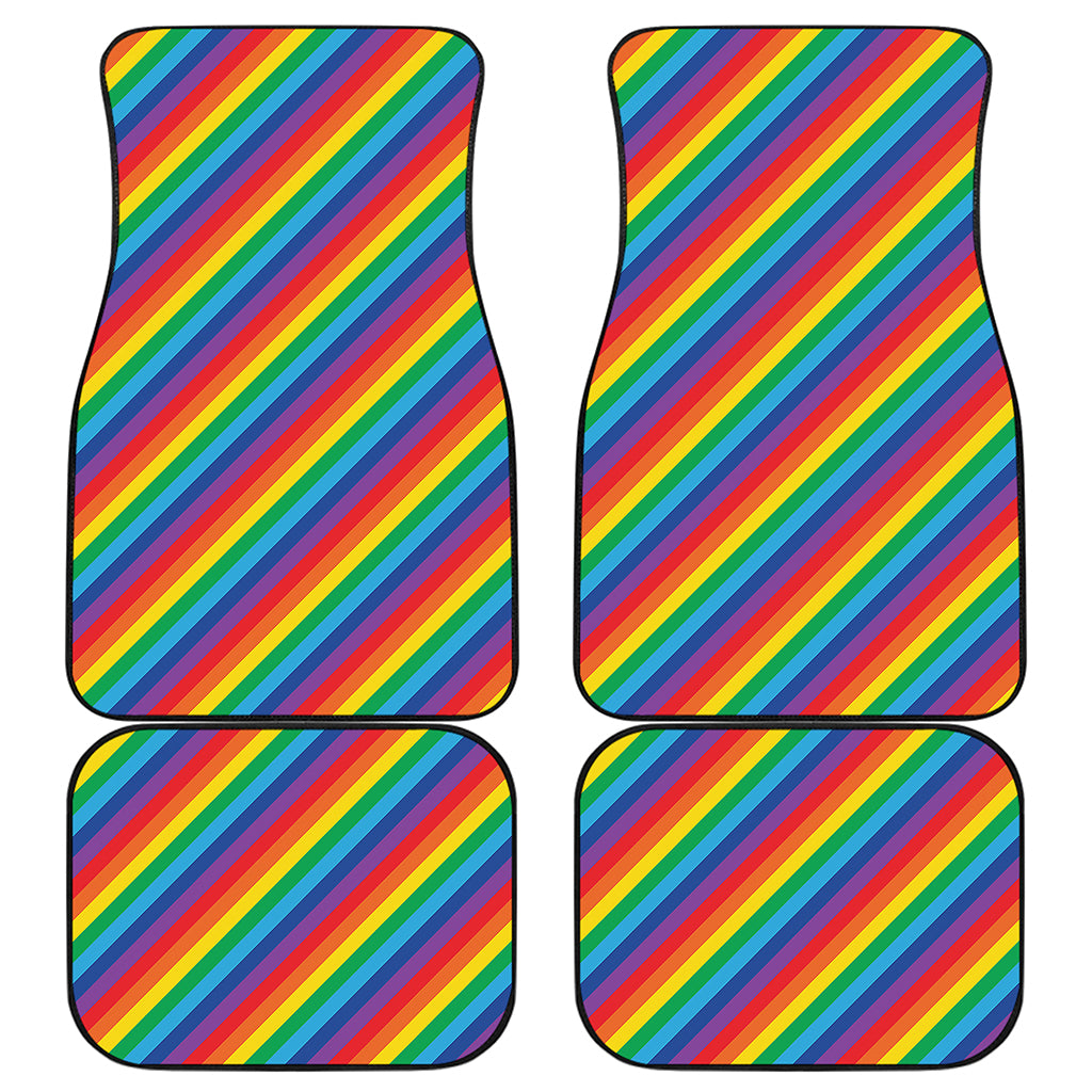 Rainbow Diagonal Striped Pattern Print Front and Back Car Floor Mats