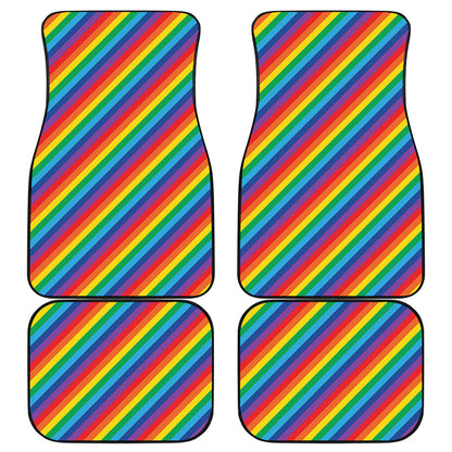 Rainbow Diagonal Striped Pattern Print Front and Back Car Floor Mats