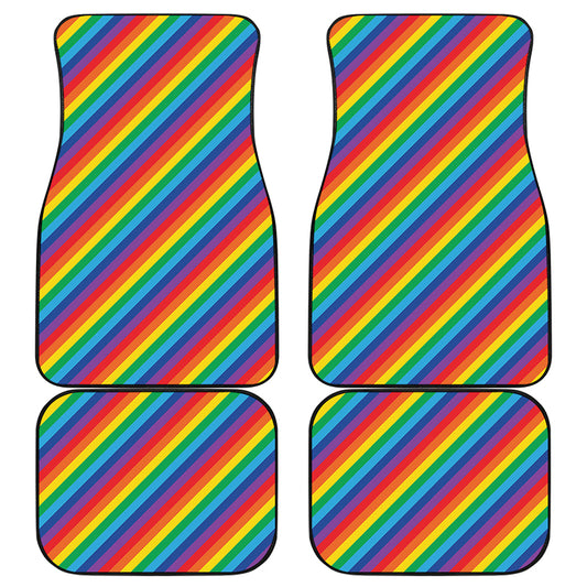 Rainbow Diagonal Striped Pattern Print Front and Back Car Floor Mats