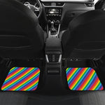 Rainbow Diagonal Striped Pattern Print Front and Back Car Floor Mats
