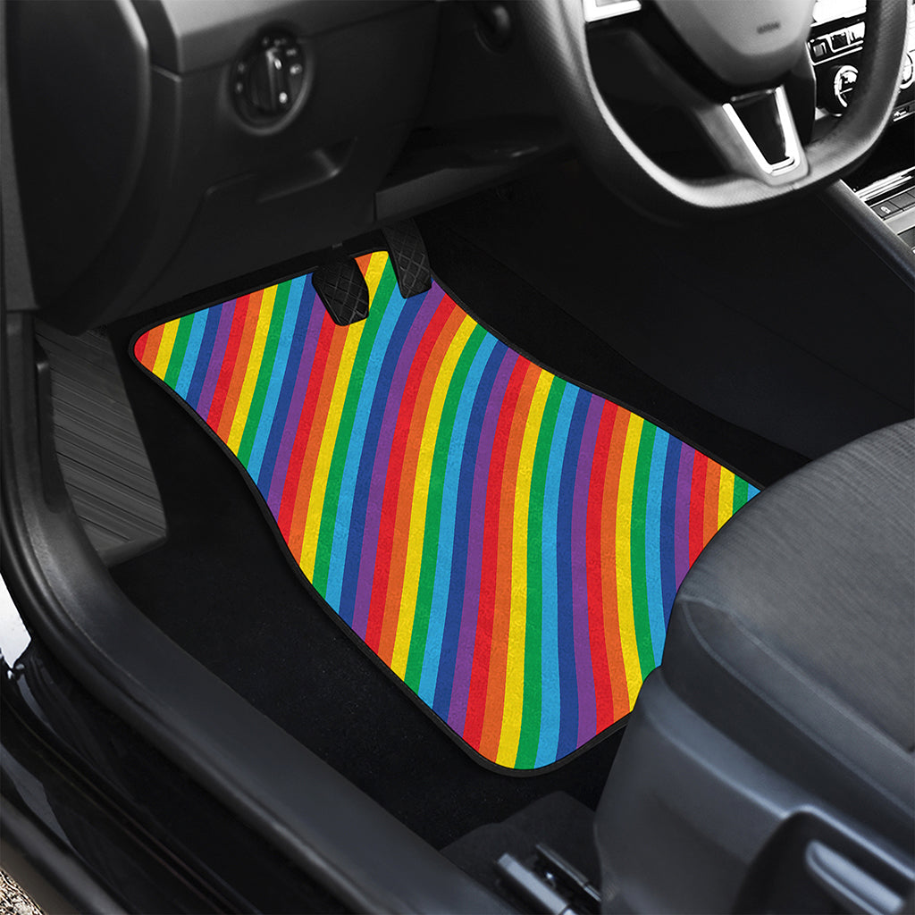 Rainbow Diagonal Striped Pattern Print Front and Back Car Floor Mats