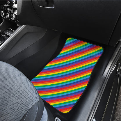 Rainbow Diagonal Striped Pattern Print Front and Back Car Floor Mats