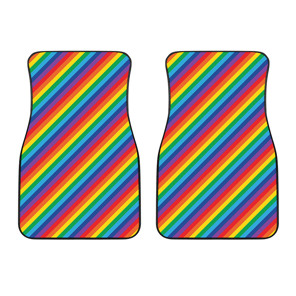Rainbow Diagonal Striped Pattern Print Front Car Floor Mats
