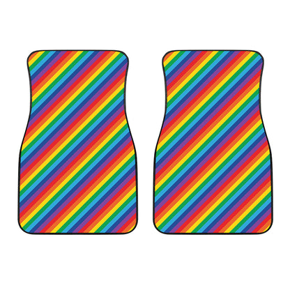 Rainbow Diagonal Striped Pattern Print Front Car Floor Mats