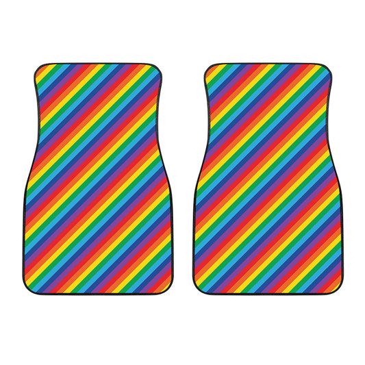 Rainbow Diagonal Striped Pattern Print Front Car Floor Mats