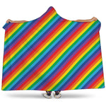 Rainbow Diagonal Striped Pattern Print Hooded Blanket