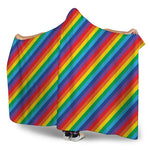 Rainbow Diagonal Striped Pattern Print Hooded Blanket