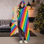 Rainbow Diagonal Striped Pattern Print Hooded Blanket