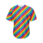 Rainbow Diagonal Striped Pattern Print Men's Baseball Jersey