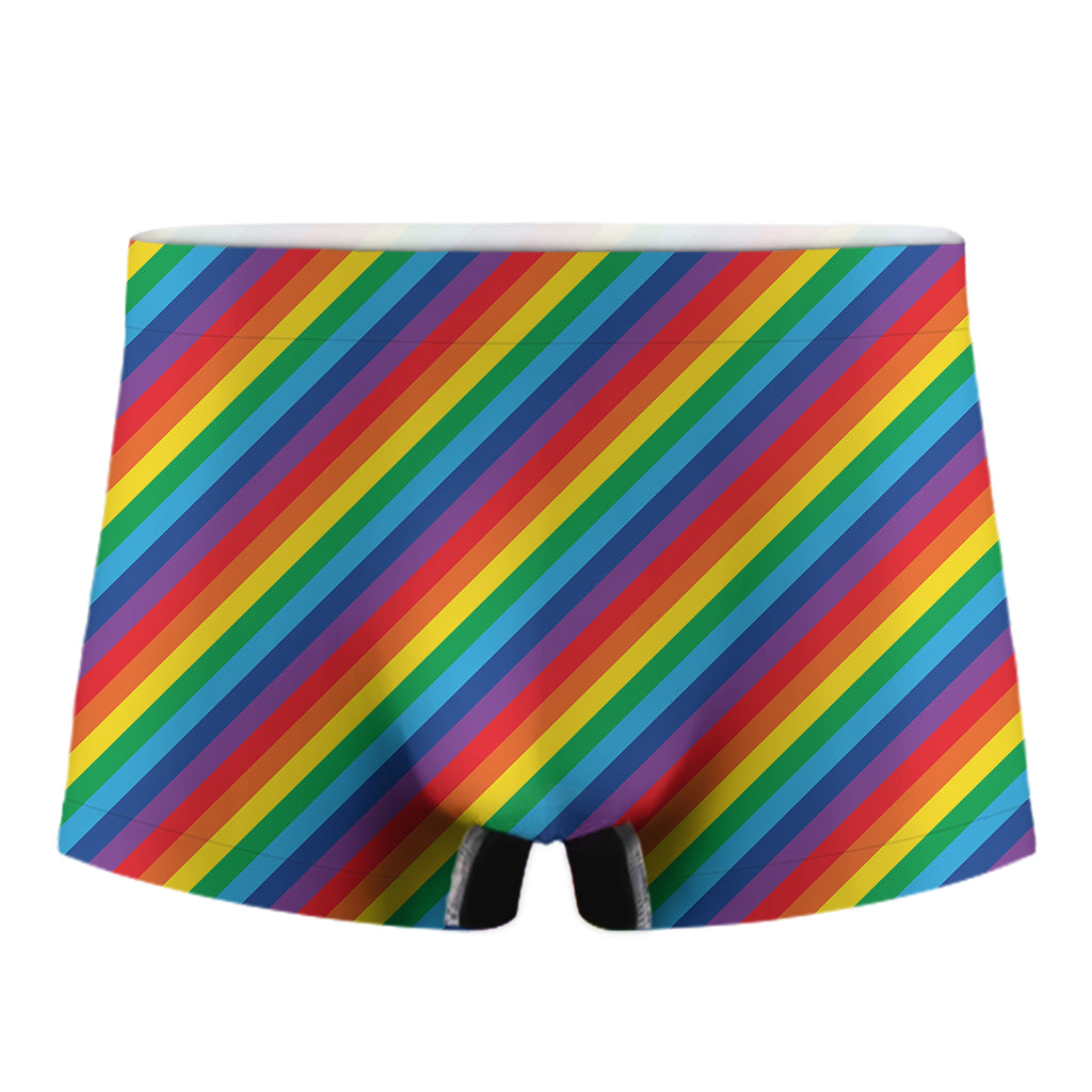 Rainbow Diagonal Striped Pattern Print Men's Boxer Briefs