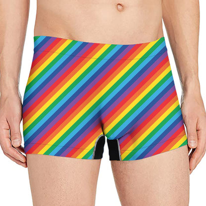 Rainbow Diagonal Striped Pattern Print Men's Boxer Briefs