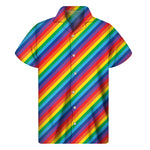 Rainbow Diagonal Striped Pattern Print Men's Short Sleeve Shirt