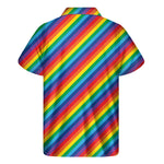 Rainbow Diagonal Striped Pattern Print Men's Short Sleeve Shirt