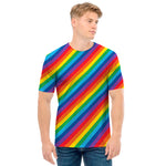 Rainbow Diagonal Striped Pattern Print Men's T-Shirt