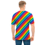 Rainbow Diagonal Striped Pattern Print Men's T-Shirt