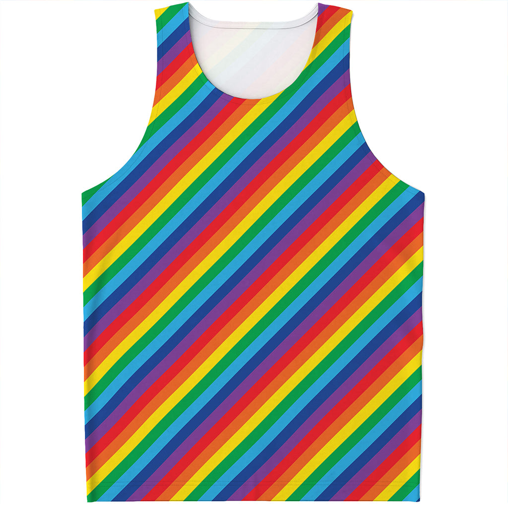Rainbow Diagonal Striped Pattern Print Men's Tank Top