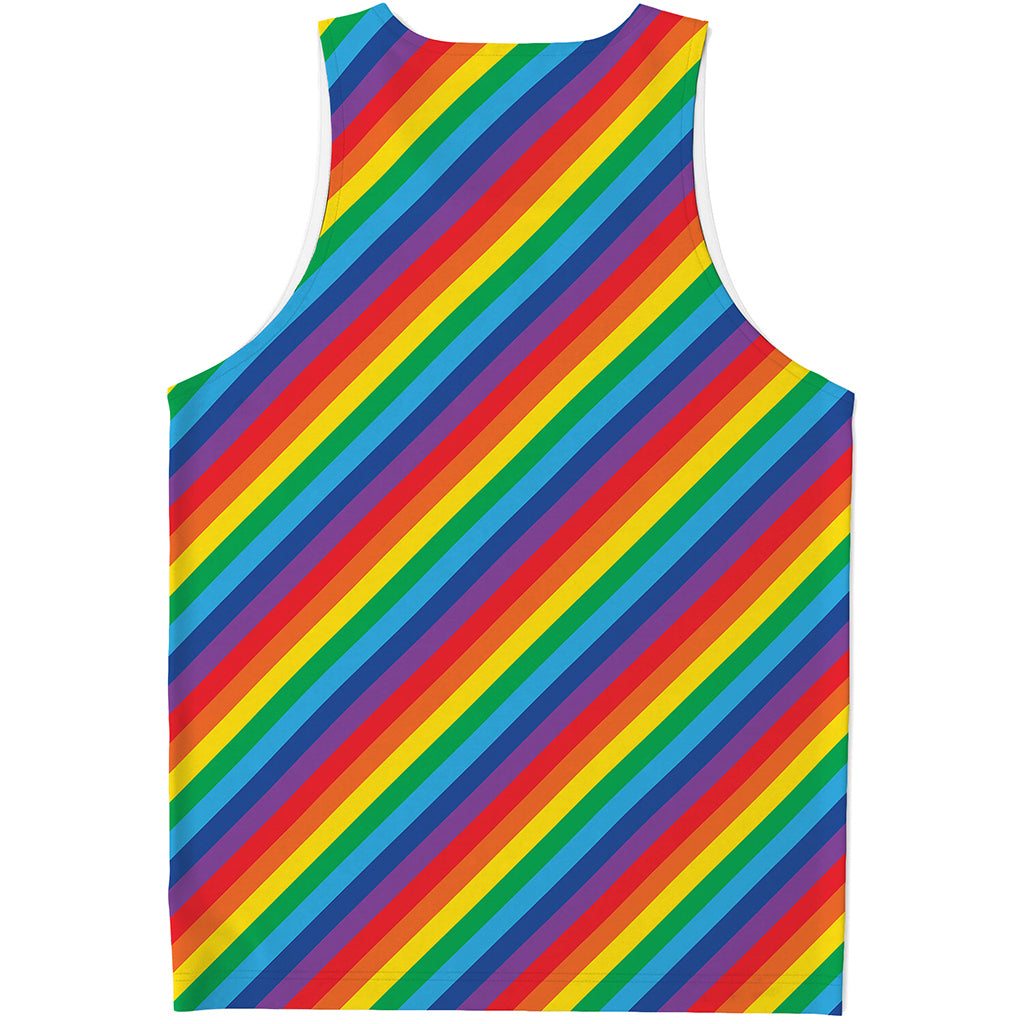 Rainbow Diagonal Striped Pattern Print Men's Tank Top