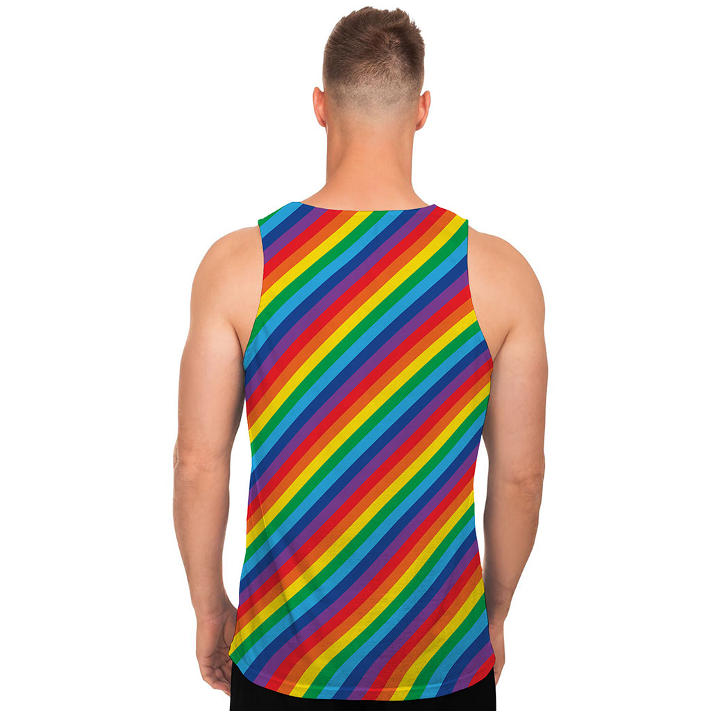 Rainbow Diagonal Striped Pattern Print Men's Tank Top