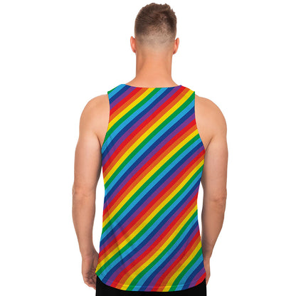 Rainbow Diagonal Striped Pattern Print Men's Tank Top