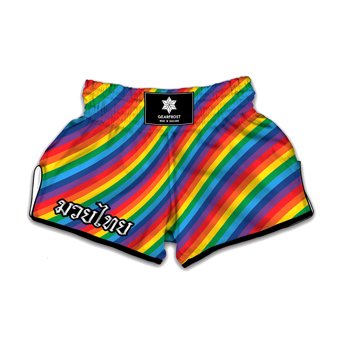 Rainbow Diagonal Striped Pattern Print Muay Thai Boxing Shorts