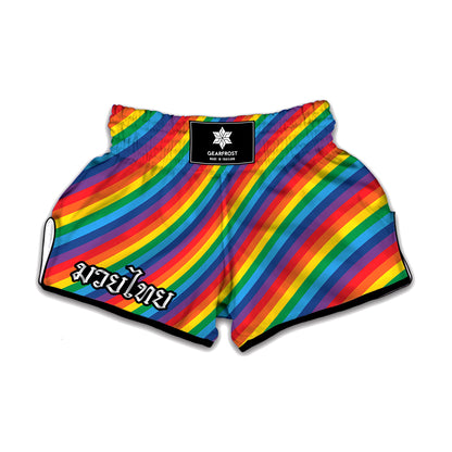 Rainbow Diagonal Striped Pattern Print Muay Thai Boxing Shorts