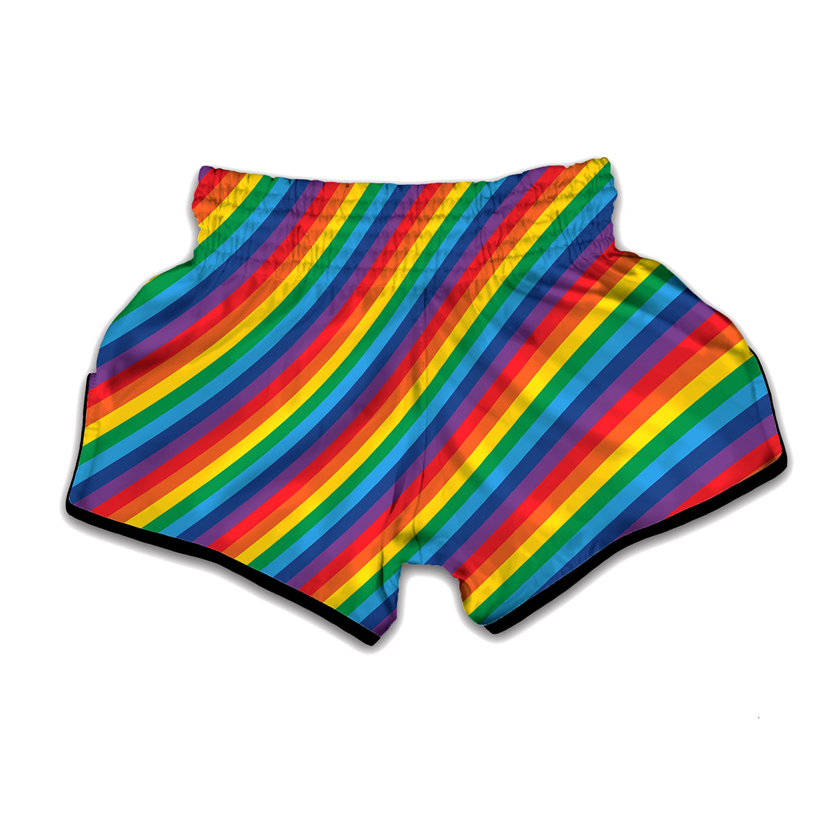 Rainbow Diagonal Striped Pattern Print Muay Thai Boxing Shorts