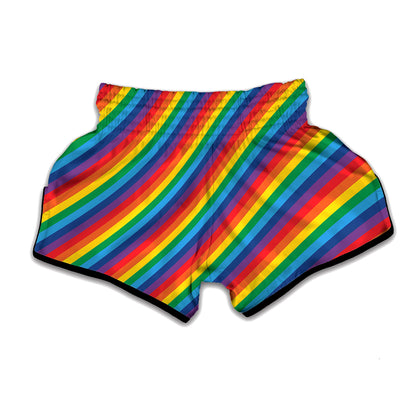 Rainbow Diagonal Striped Pattern Print Muay Thai Boxing Shorts