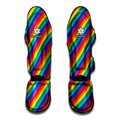 Rainbow Diagonal Striped Pattern Print Muay Thai Shin Guards