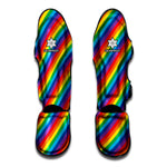 Rainbow Diagonal Striped Pattern Print Muay Thai Shin Guard