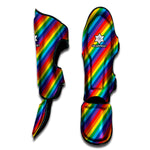 Rainbow Diagonal Striped Pattern Print Muay Thai Shin Guard