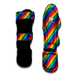 Rainbow Diagonal Striped Pattern Print Muay Thai Shin Guard