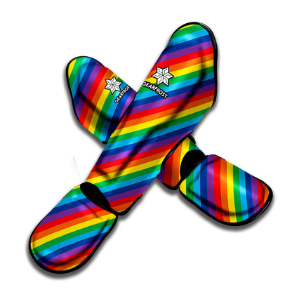 Rainbow Diagonal Striped Pattern Print Muay Thai Shin Guard