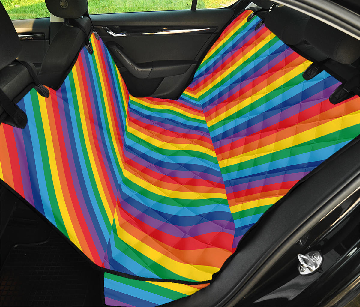 Rainbow Diagonal Striped Pattern Print Pet Car Back Seat Cover