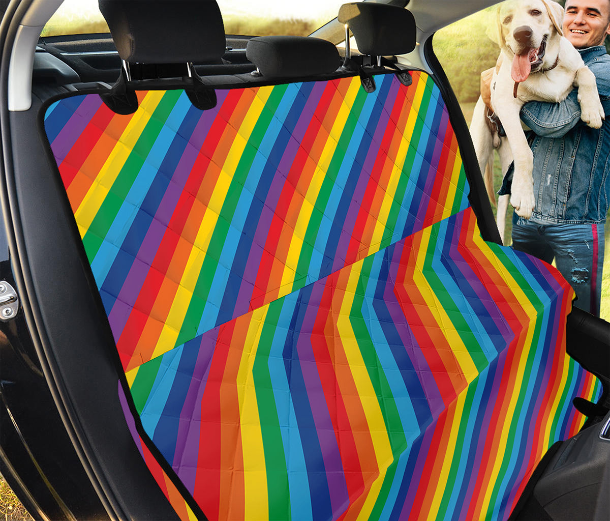Rainbow Diagonal Striped Pattern Print Pet Car Back Seat Cover