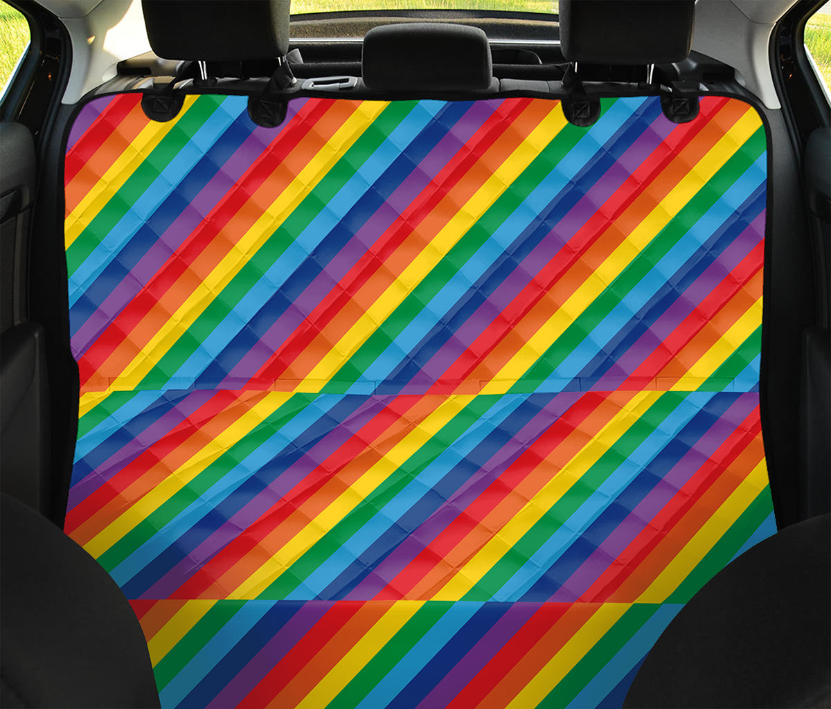 Rainbow Diagonal Striped Pattern Print Pet Car Back Seat Cover