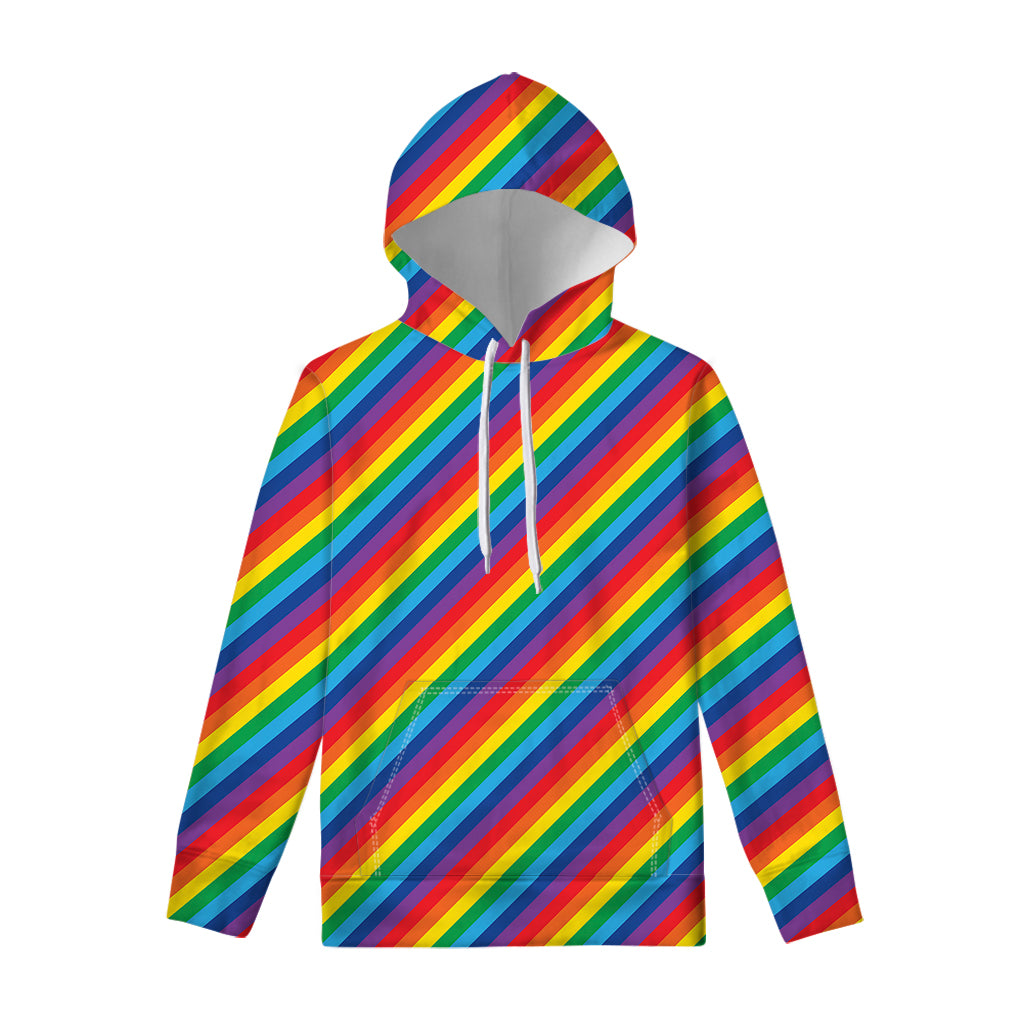 Rainbow Diagonal Striped Pattern Print Pullover Hoodie